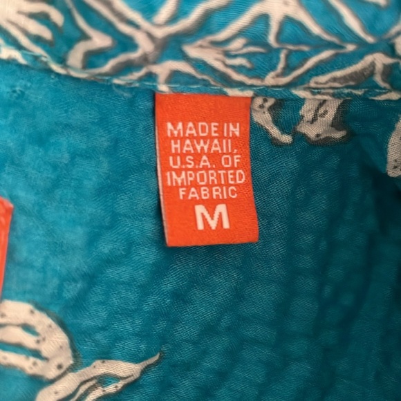 Tori Richard Mens pineapple shirt blue Hawaii Hawaiian Seersuckers Medium - Picture 6 of 7